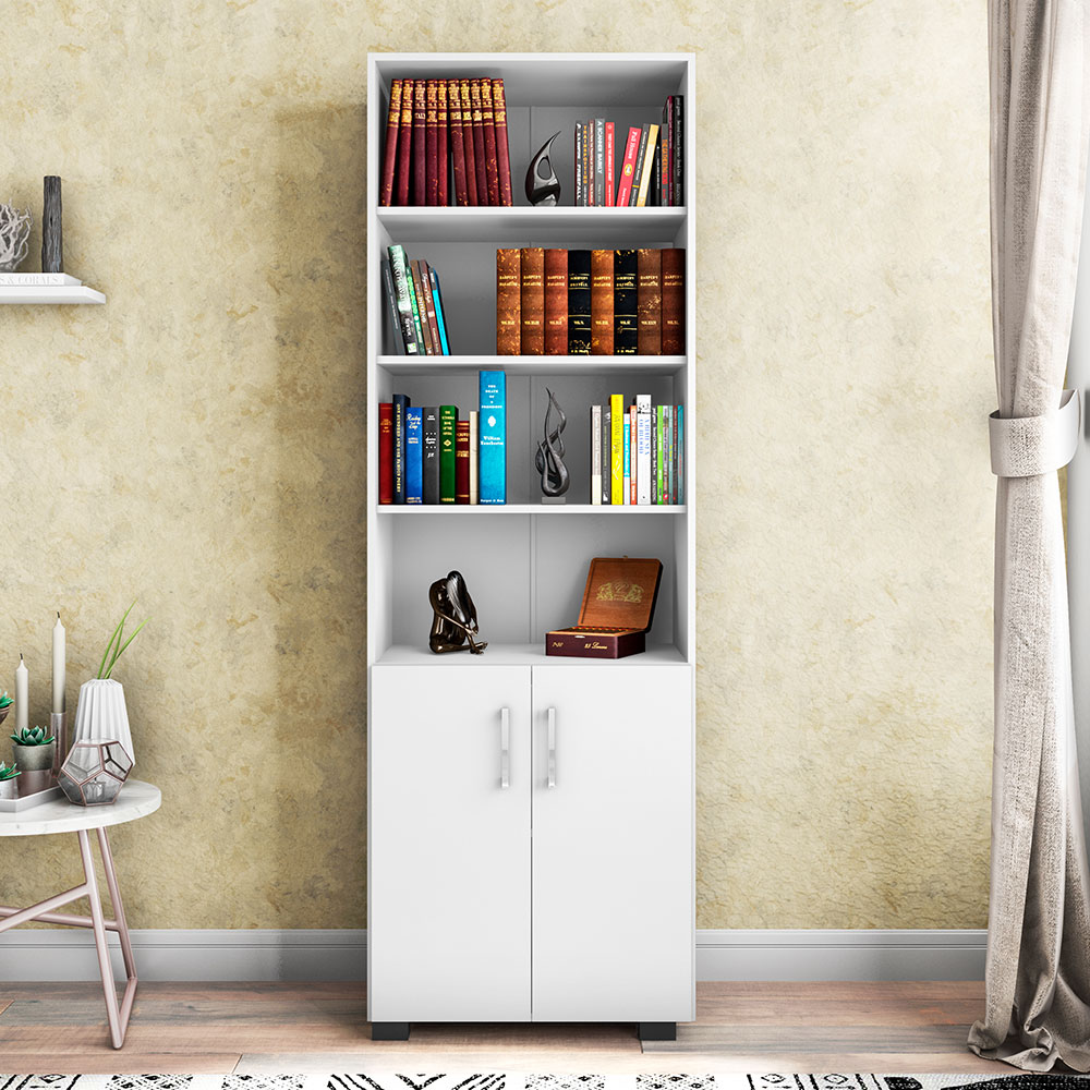 Estante de Livros para Escritório Home Office Portas Pequenas Alf Branco Texturizado - Gran Belo