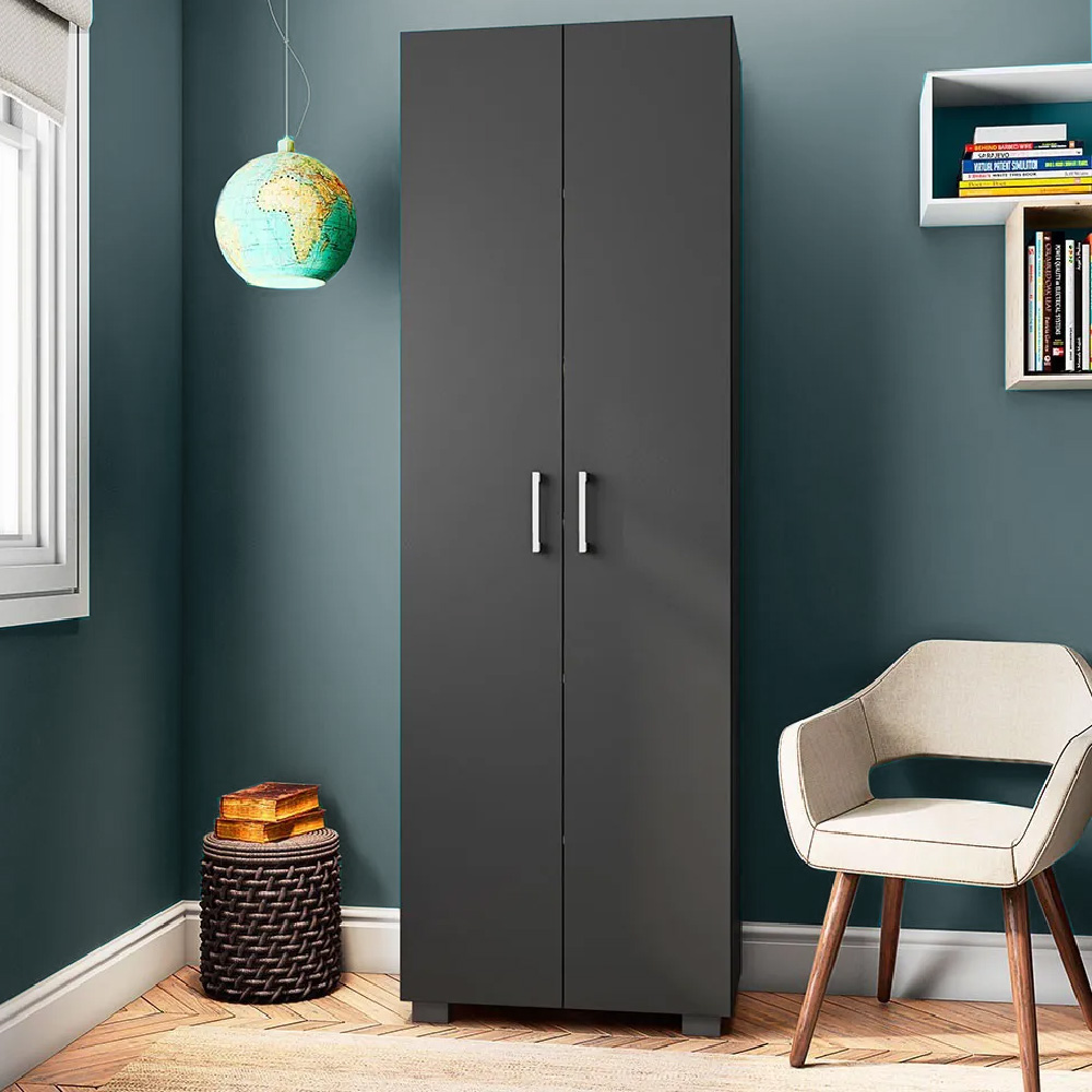 Estante de Livros para Escritório MDP Texturizado Home Office Portas Grandes Alf Preto G47 - Gran Belo