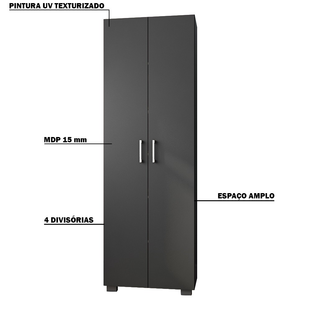 Estante de Livros para Escritório MDP Texturizado Home Office Portas Grandes Alf Preto G47 - Gran Belo