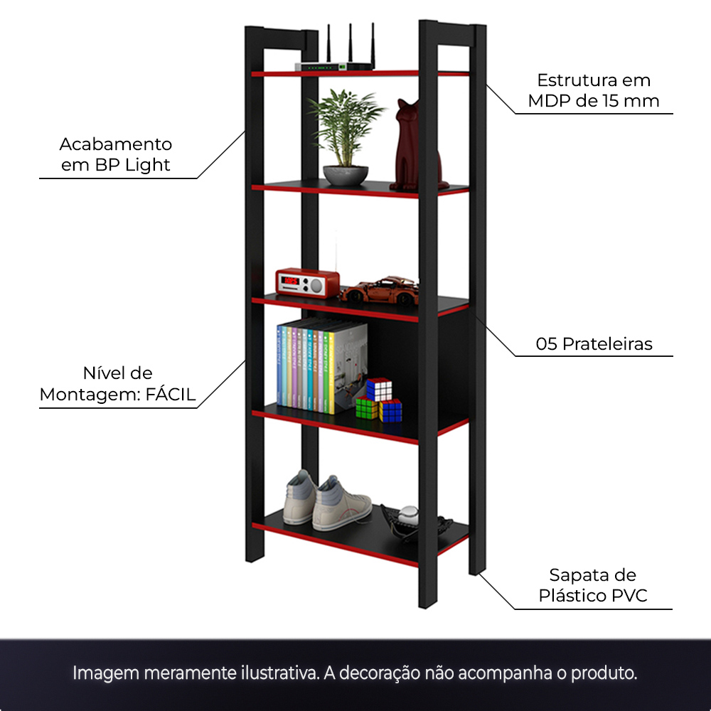 Estante para Escritório Home Office Gamer ME4166 MDP Preto/Vermelho G69 - Gran Belo