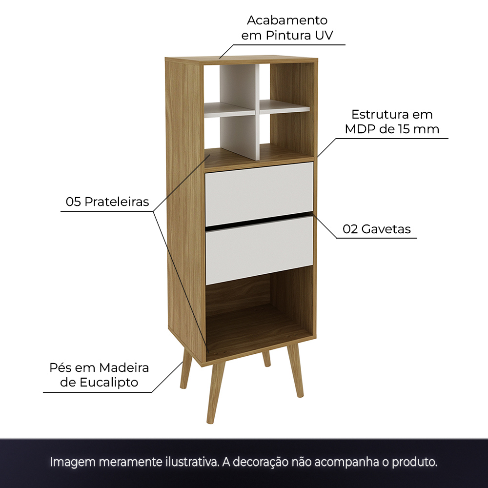 Estante para Escritório Sala de Estar E1716 MDP Natural/Off White G69 - Gran Belo