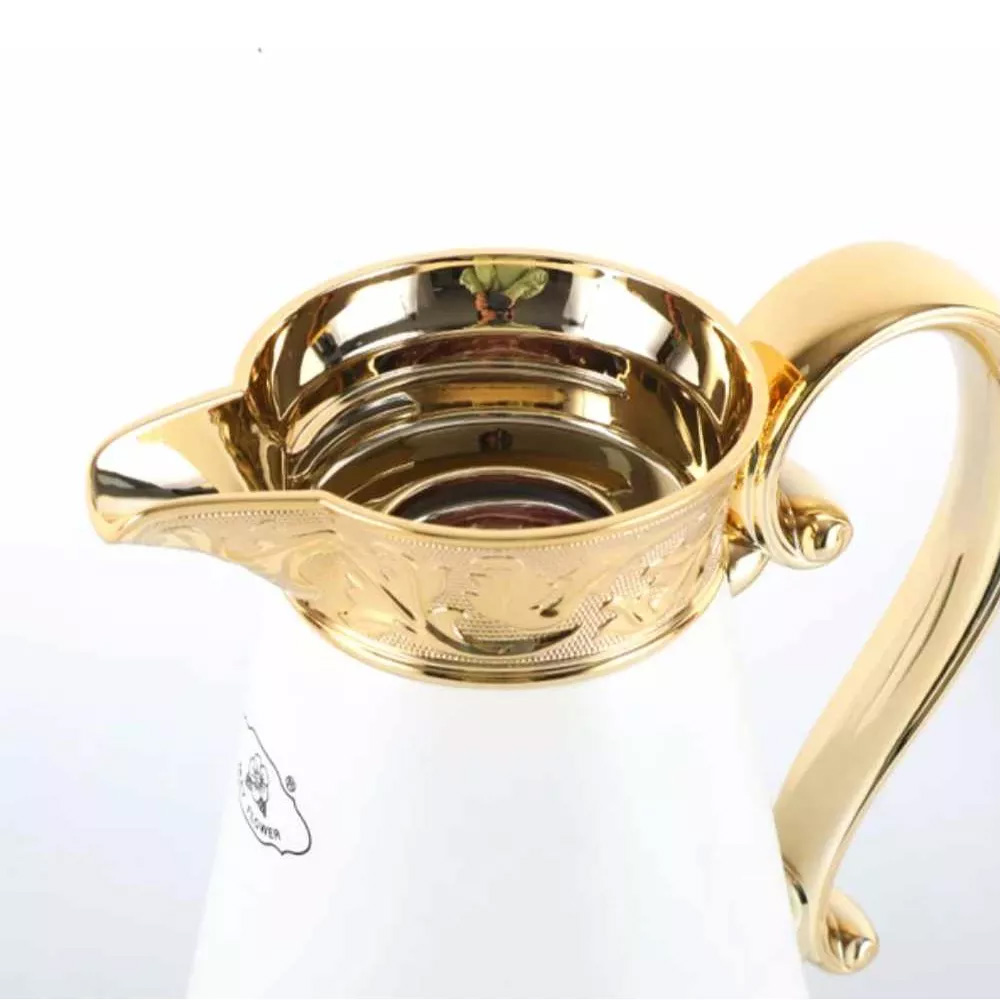 Garrafa Términa 1 Litro Louise Luxuosa Quente Frio Inox Branca/Dourada G95 - Gran Belo