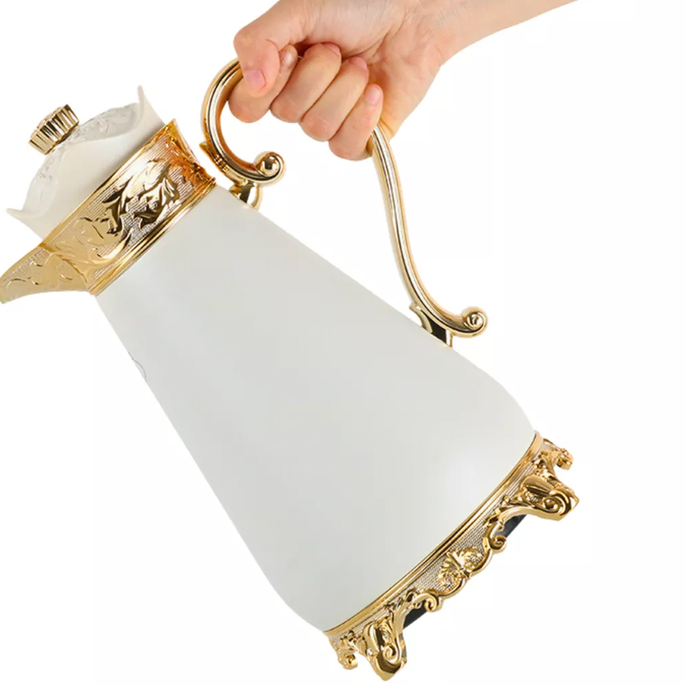 Garrafa Términa 1 Litro Louise Luxuosa Quente Frio Inox Branca/Dourada G95 - Gran Belo