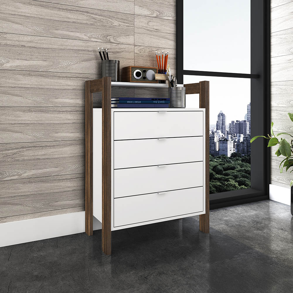 Gaveteiro Armário para Escritório Home Office AZ1012 MDP Branco/Nogal G69 - Gran Belo