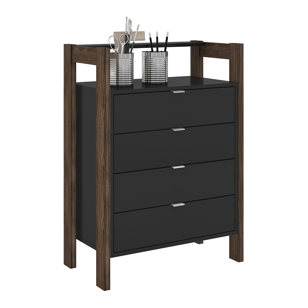 Gaveteiro Armário para Escritório Home Office AZ1012 MDP Preto/Nogal G69 - Gran Belo