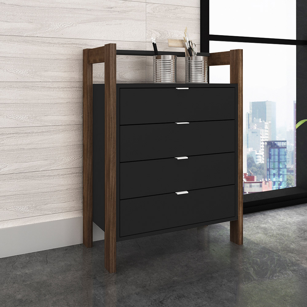 Gaveteiro Armário para Escritório Home Office AZ1012 MDP Preto/Nogal G69 - Gran Belo