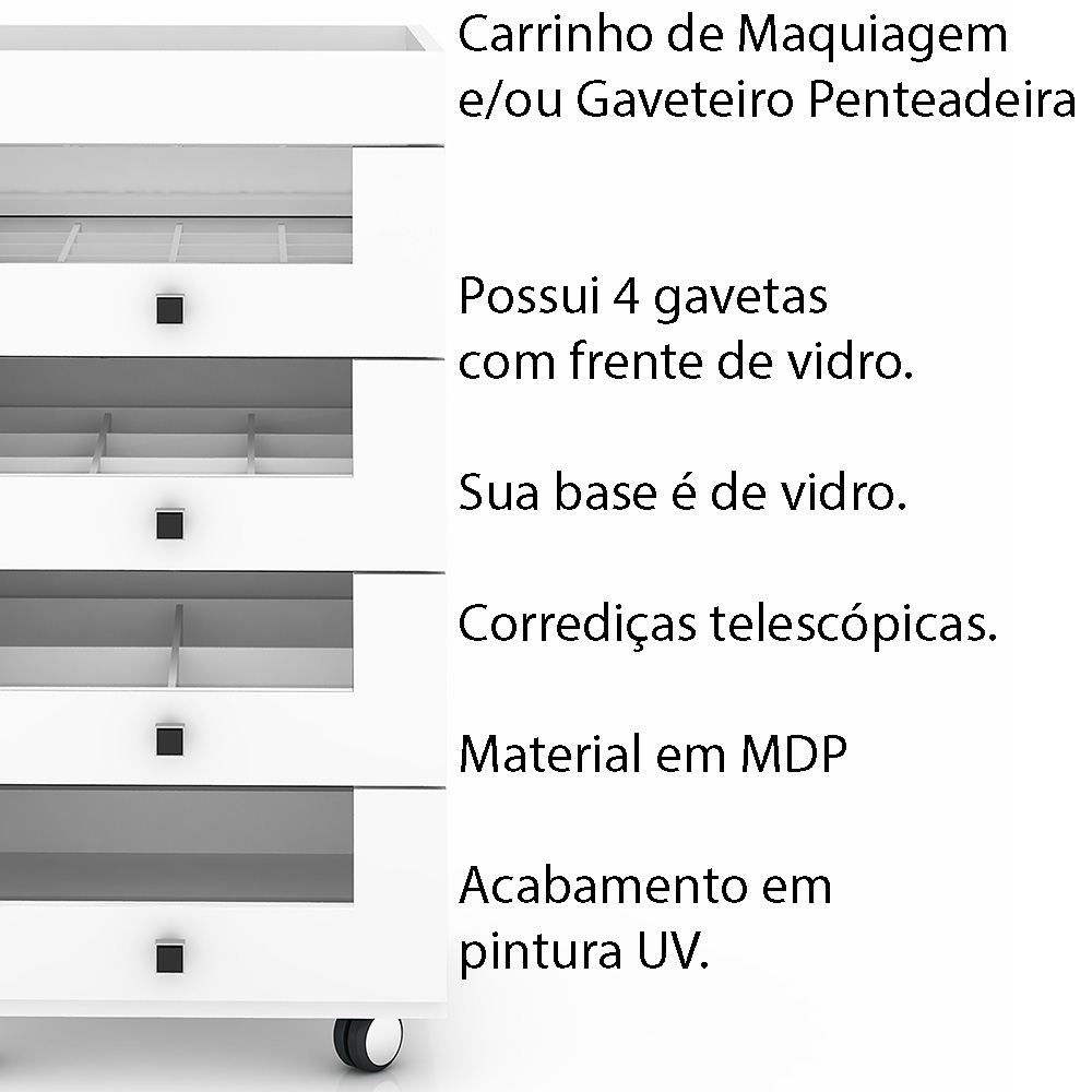 Gaveteiro Carrinho de Maquiagem PE2009 MDP Branco G69 - Gran Belo
