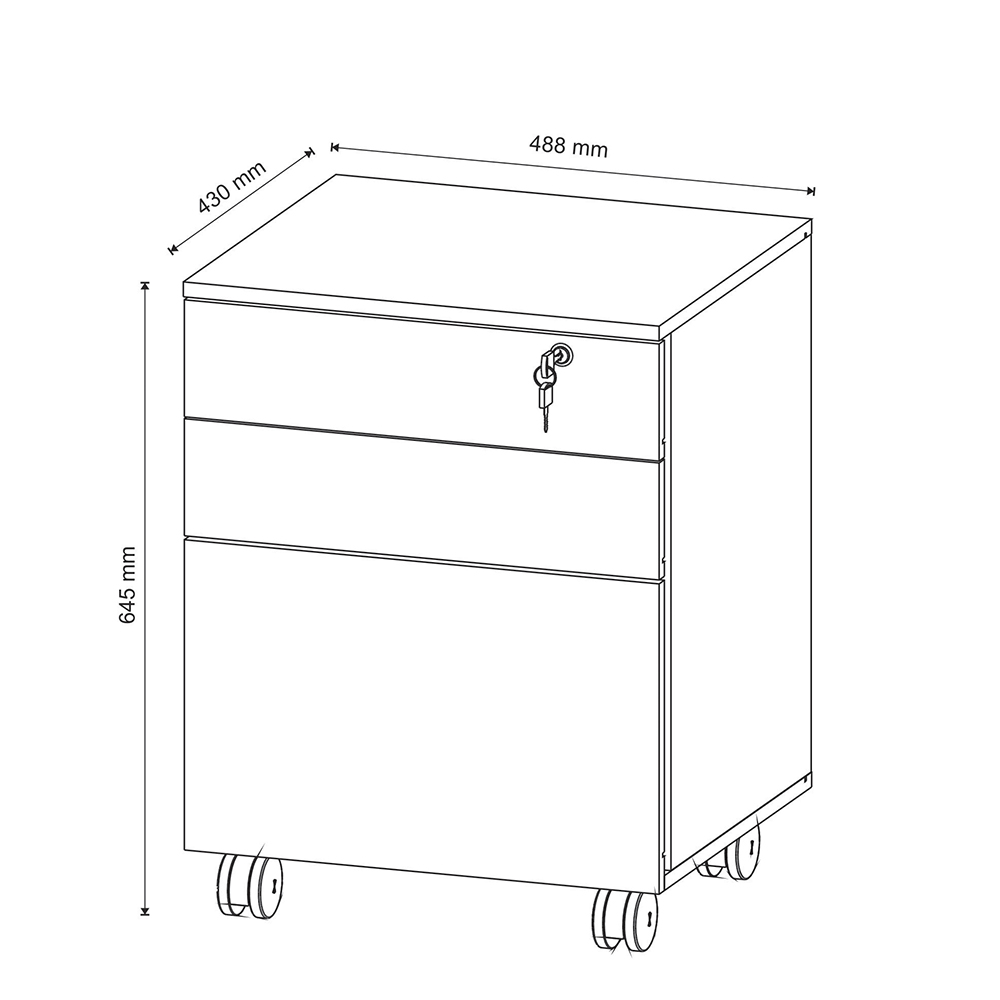 Gaveteiro com Chave para Escritório Home Office ME4148 MDP Branco G69 - Gran Belo