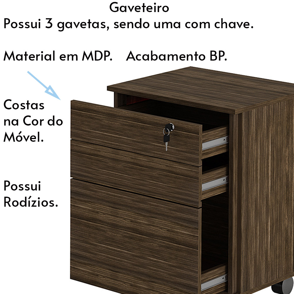 Gaveteiro com Chave para Escritório Home Office ME4148 MDP Nogal G69 - Gran Belo