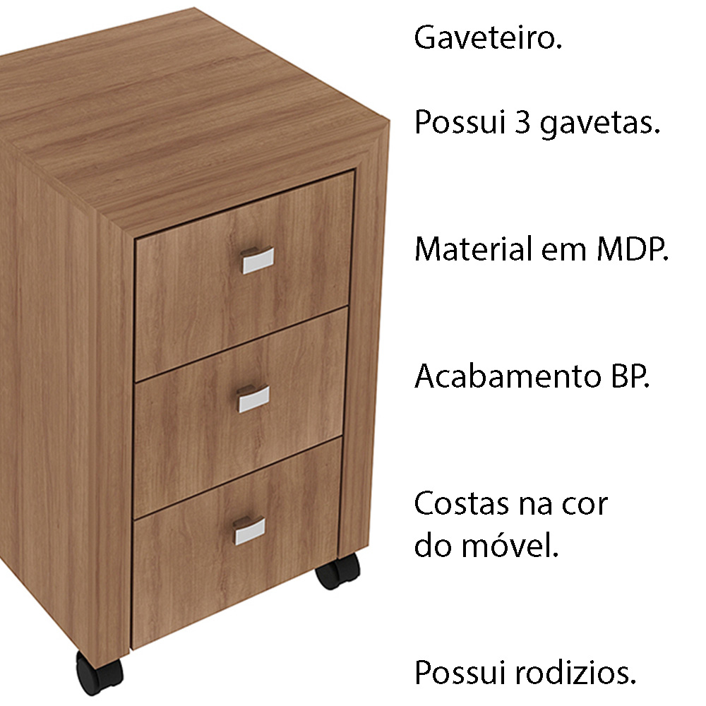 Gaveteiro para Escritório Home Office ME4108 MDP Amendoa G69 - Gran Belo