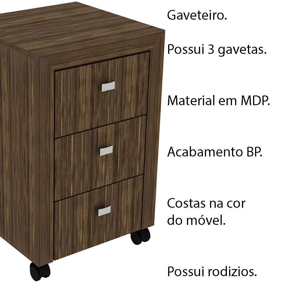 Gaveteiro para Escritório Home Office ME4108 MDP Nogal G69 - Gran Belo