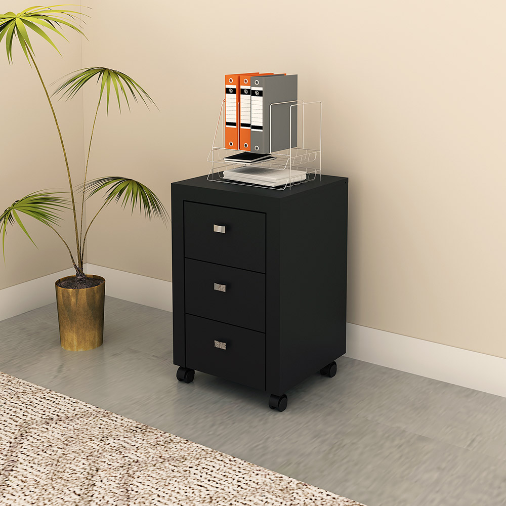 Gaveteiro para Escritório Home Office ME4108 MDP Preto G69 - Gran Belo