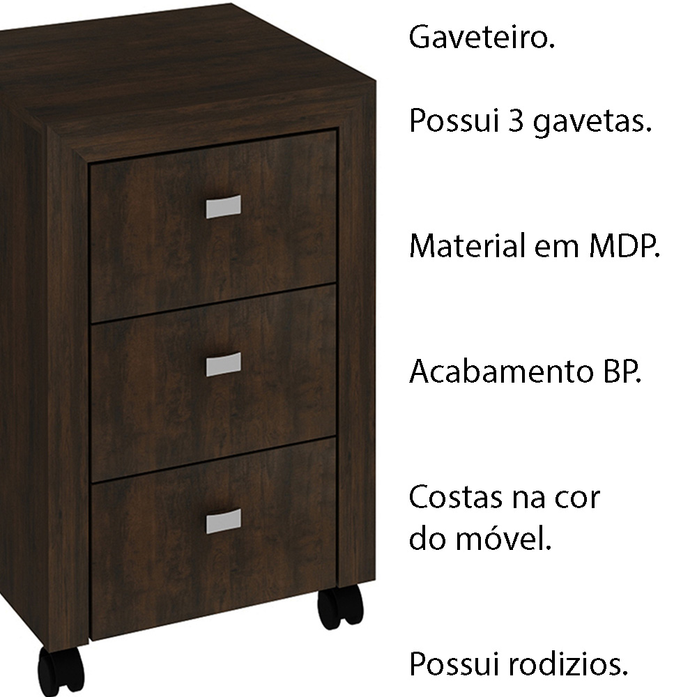 Gaveteiro para Escritório Home Office ME4108 MDP Rustico G69 - Gran Belo