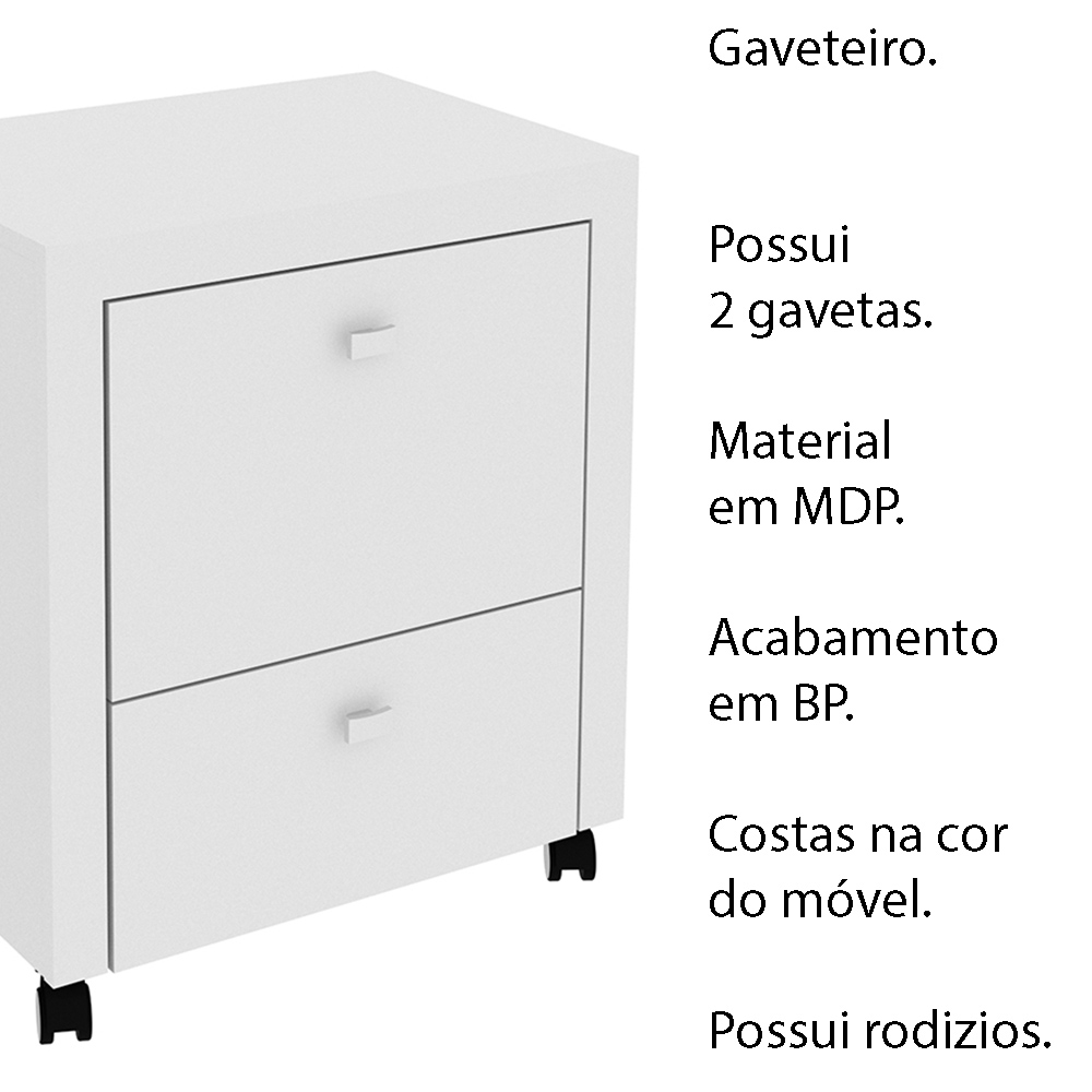 Gaveteiro para Escritório Home Office ME4112 MDP Branco G69 - Gran Belo