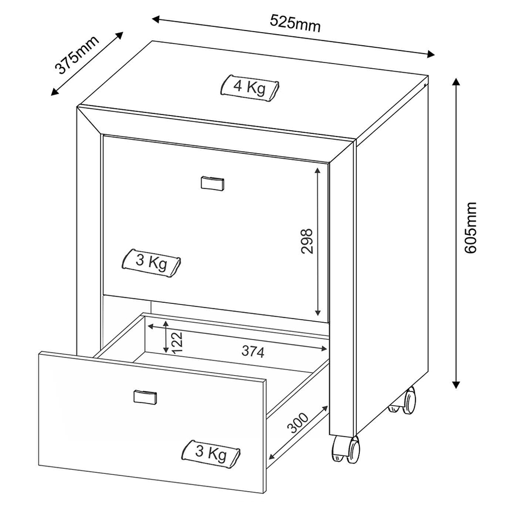 Gaveteiro para Escritório Home Office ME4112 MDP Rustico G69 - Gran Belo