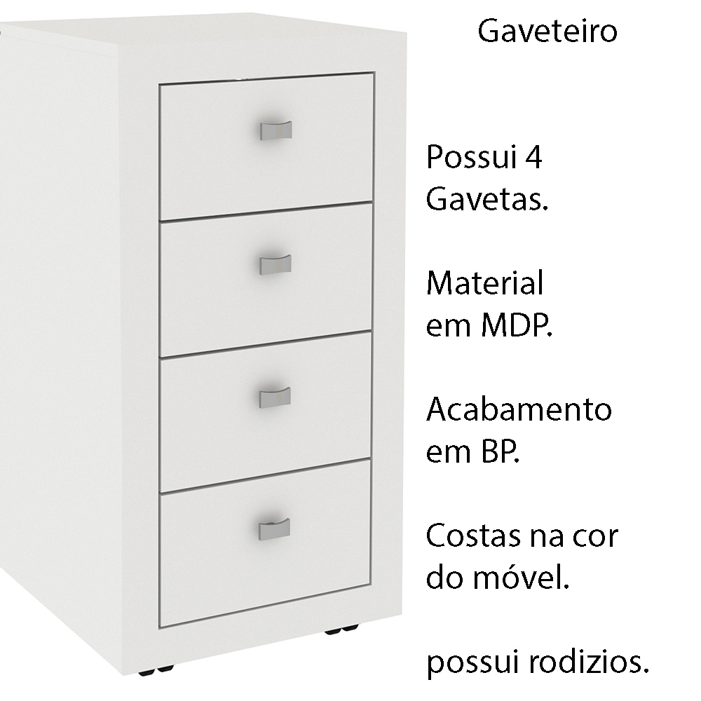 Gaveteiro para Escritório Home Office ME4133 MDP Branco G69 - Gran Belo