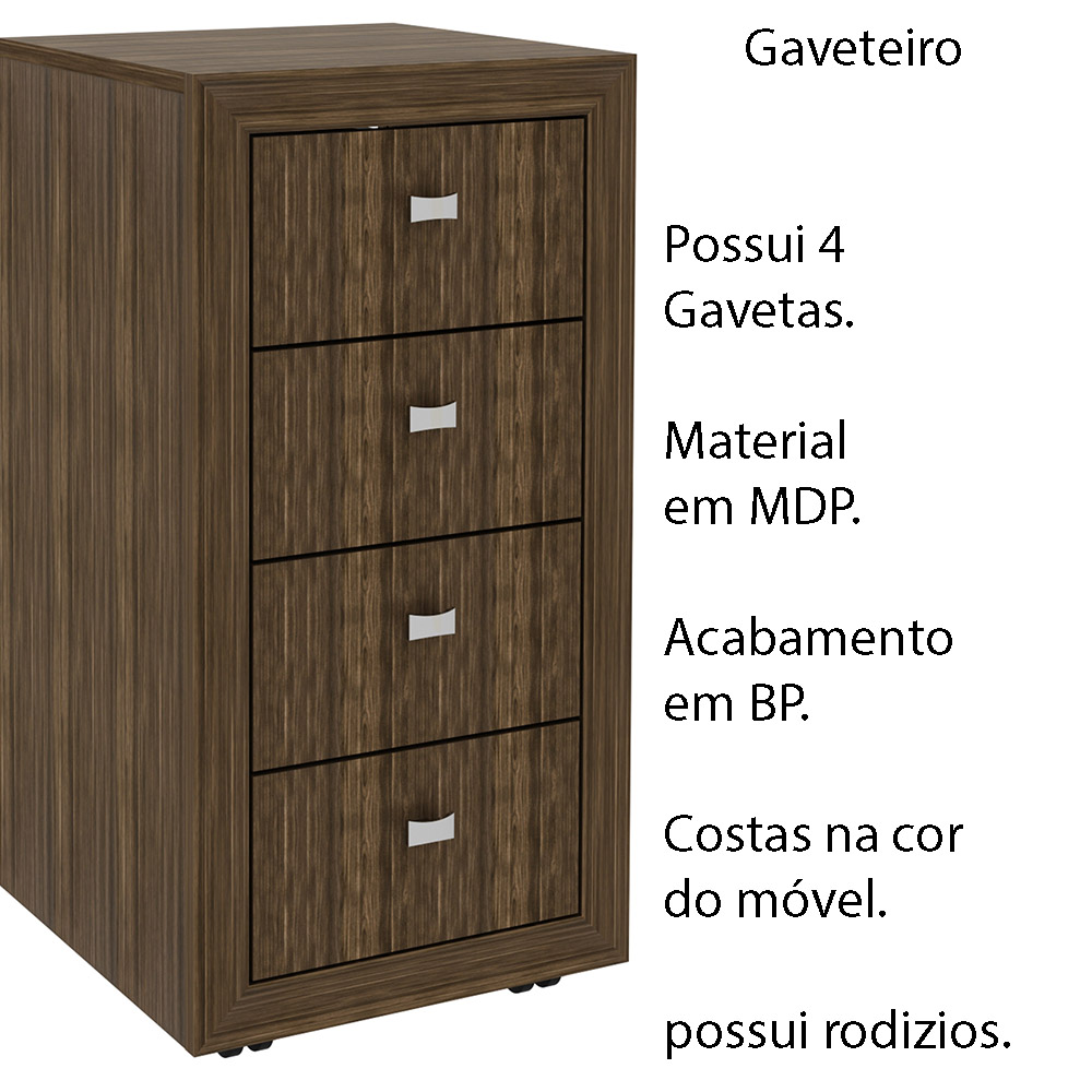 Gaveteiro para Escritório Home Office ME4133 MDP Nogal G69 - Gran Belo