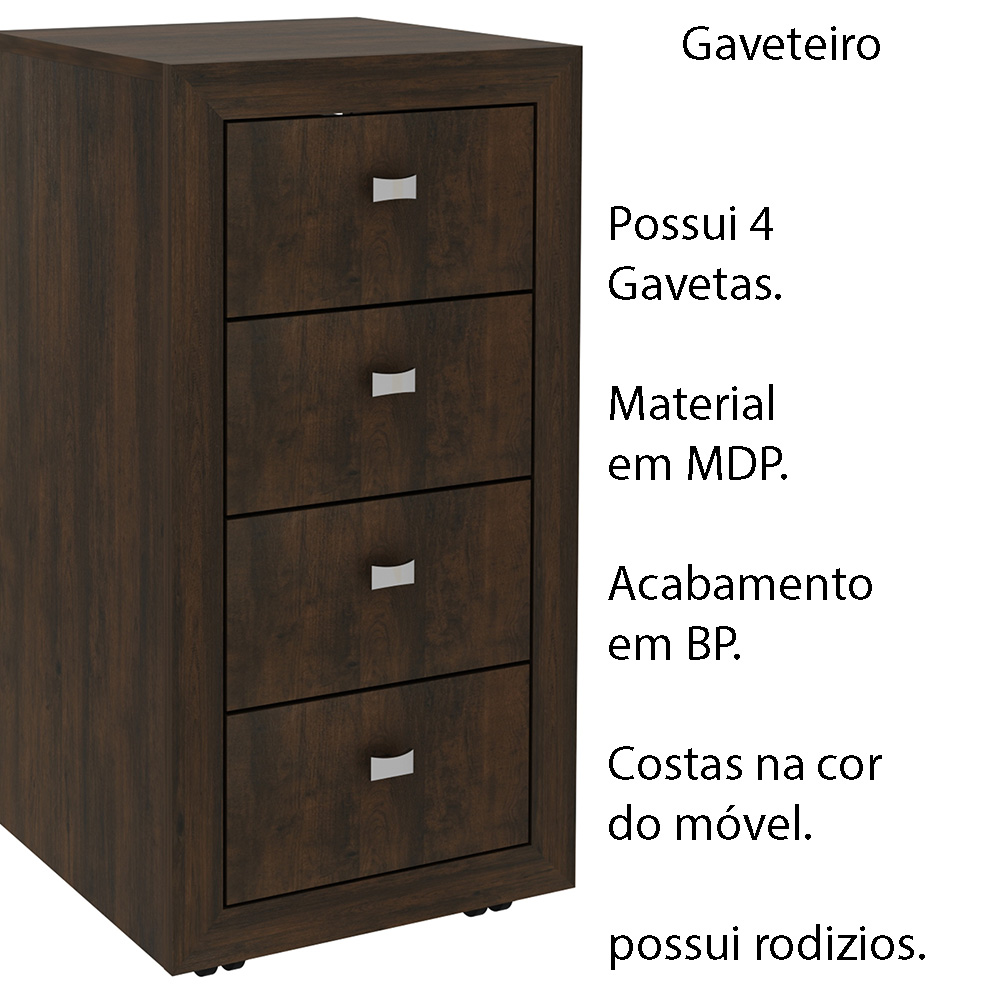 Gaveteiro para Escritório Home Office ME4133 MDP Rustico G69 - Gran Belo