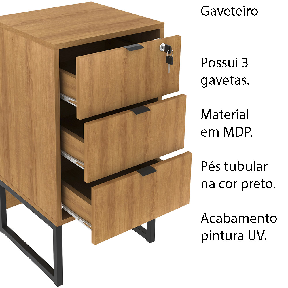 Gaveteiro para Escritório Home Office ME4158 MDP Amendoa/Preto G69 - Gran Belo