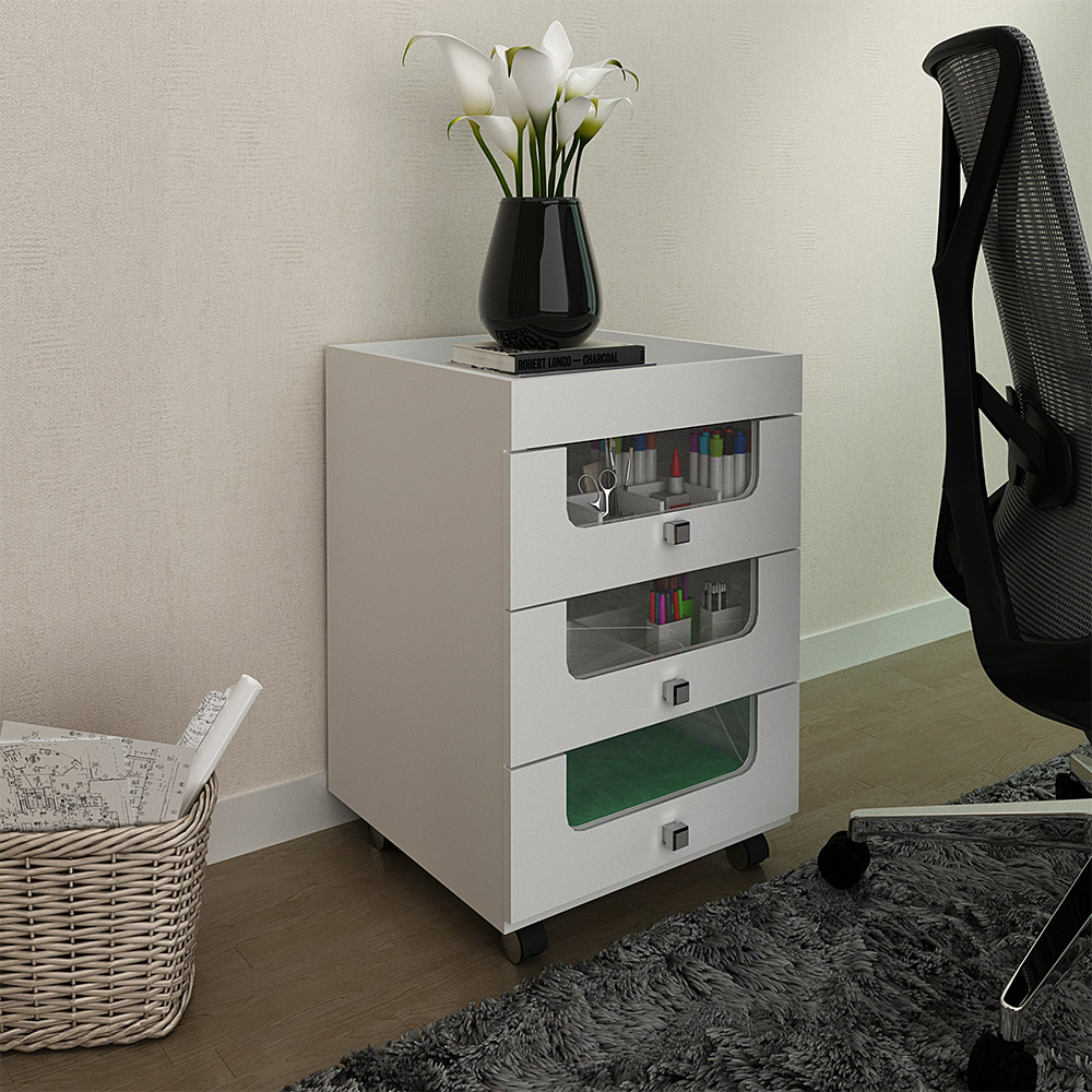 Gaveteiro para Escritório Home Office PE2013 MDP Branco G69 - Gran Belo