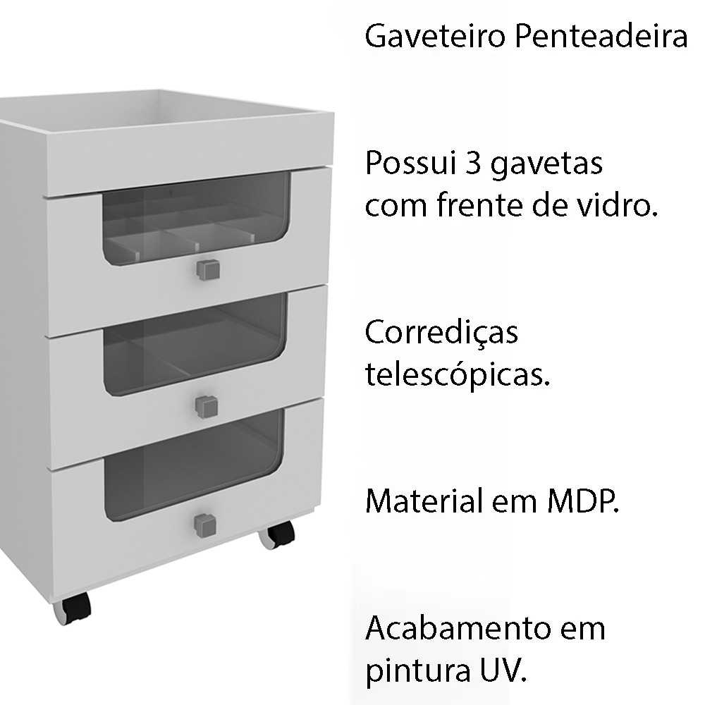 Gaveteiro para Escritório Home Office PE2013 MDP Branco G69 - Gran Belo