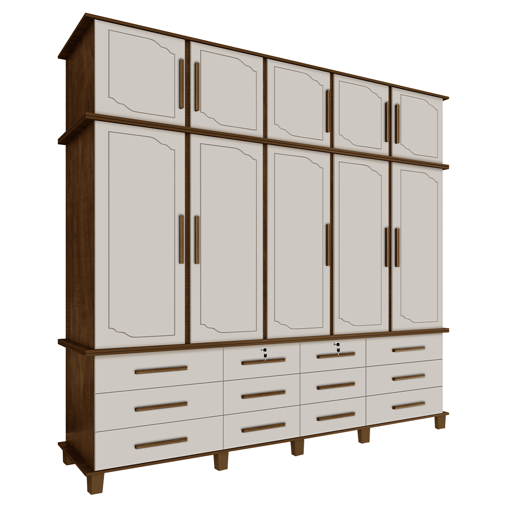 Guarda Roupa 10 Portas e 12 Gavetas Nicolau Malbec/Off White G37 - Gran Belo