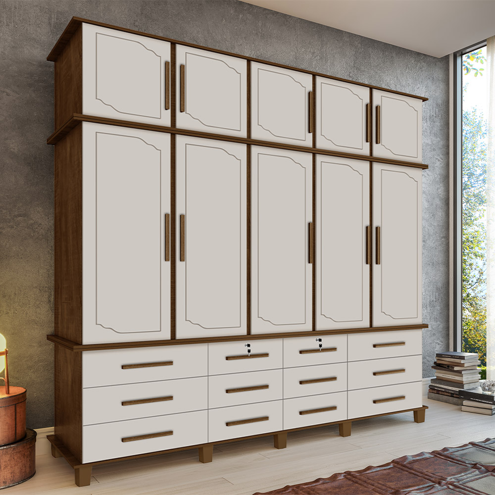 Guarda Roupa 10 Portas e 12 Gavetas Nicolau Malbec/Off White G37 - Gran Belo