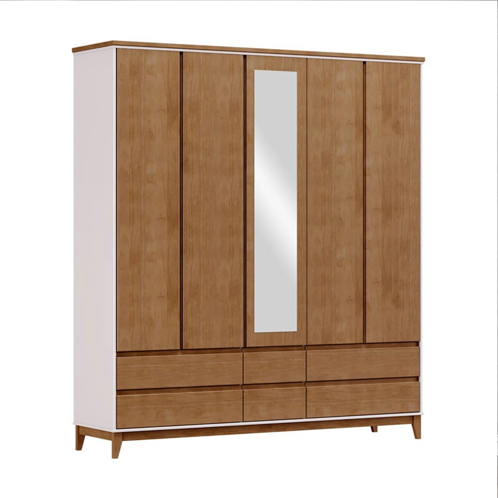 Guarda Roupa MDF 5 Portas Cullen 6 Gavetas OffWhite/Freijó G74 - Gran Belo