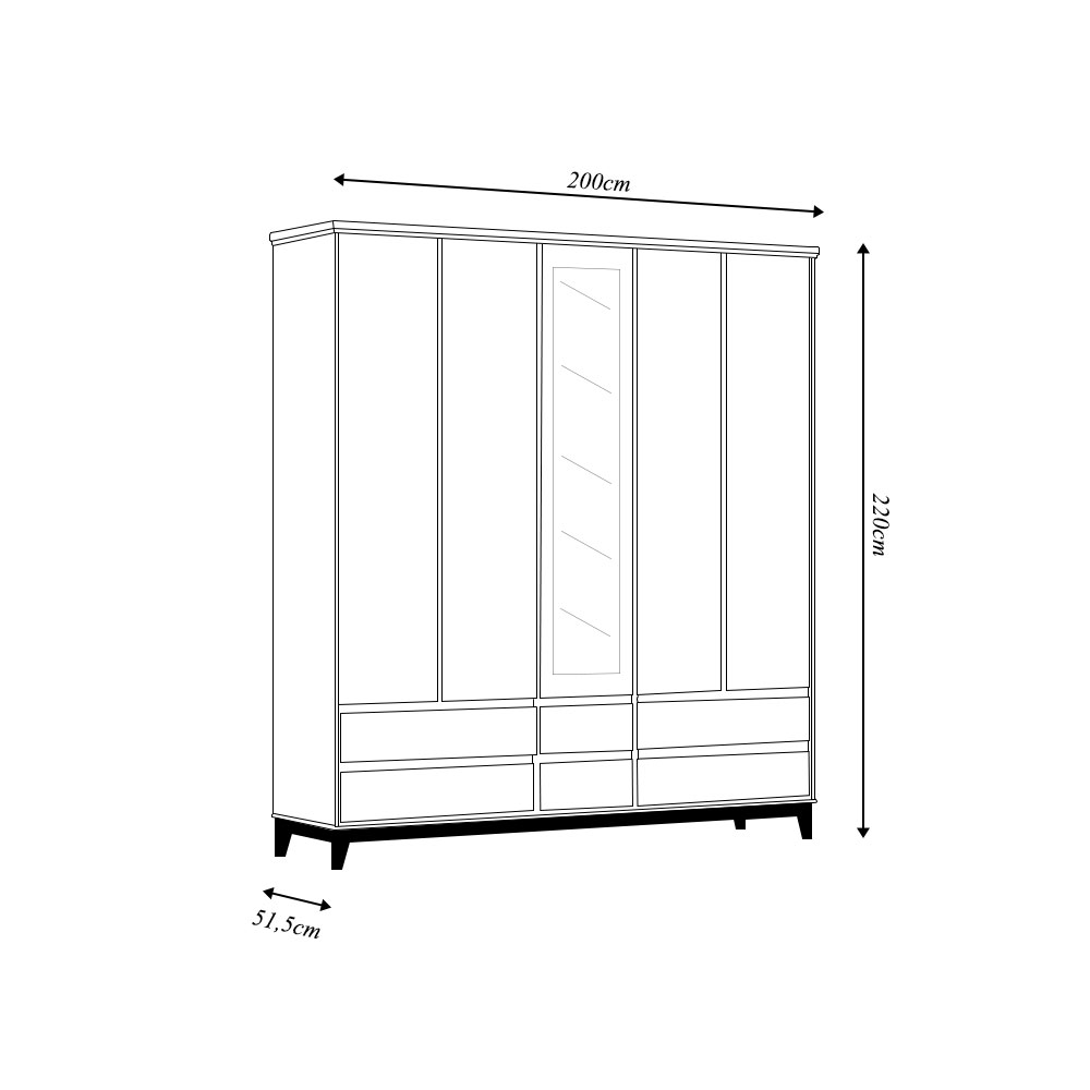 Guarda Roupa MDF 5 Portas Cullen 6 Gavetas OffWhite/Freijó G74 - Gran Belo