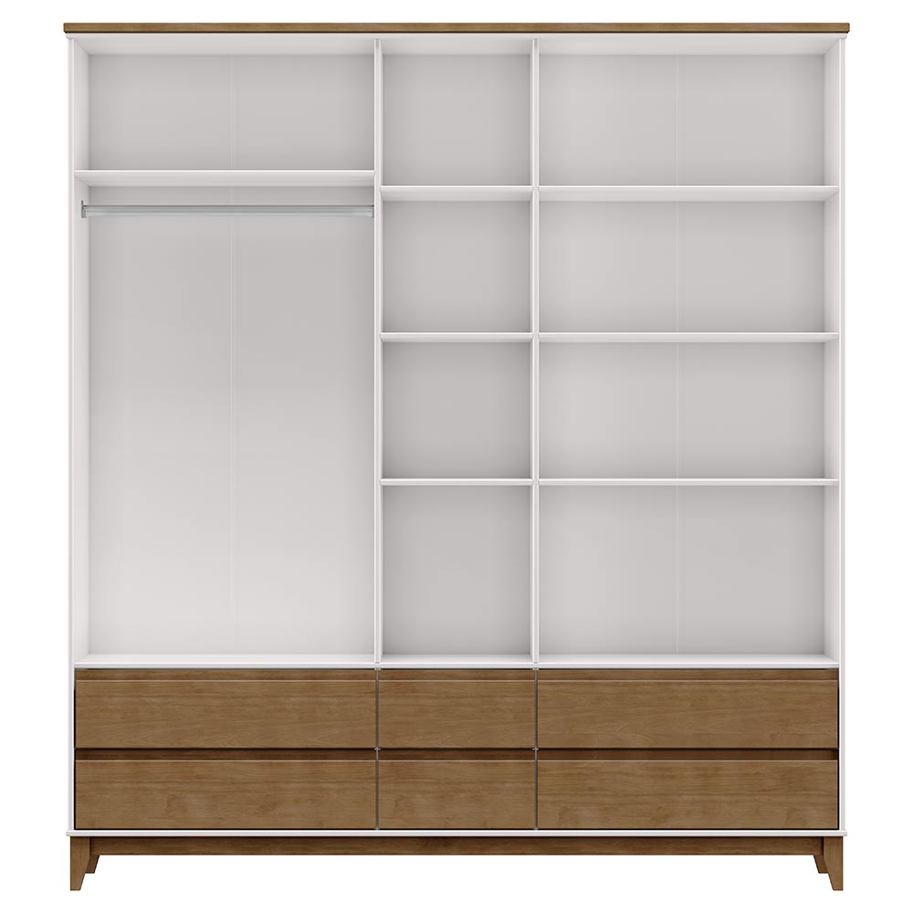 Guarda Roupa MDF 5 Portas Cullen 6 Gavetas OffWhite/Freijó G74 - Gran Belo