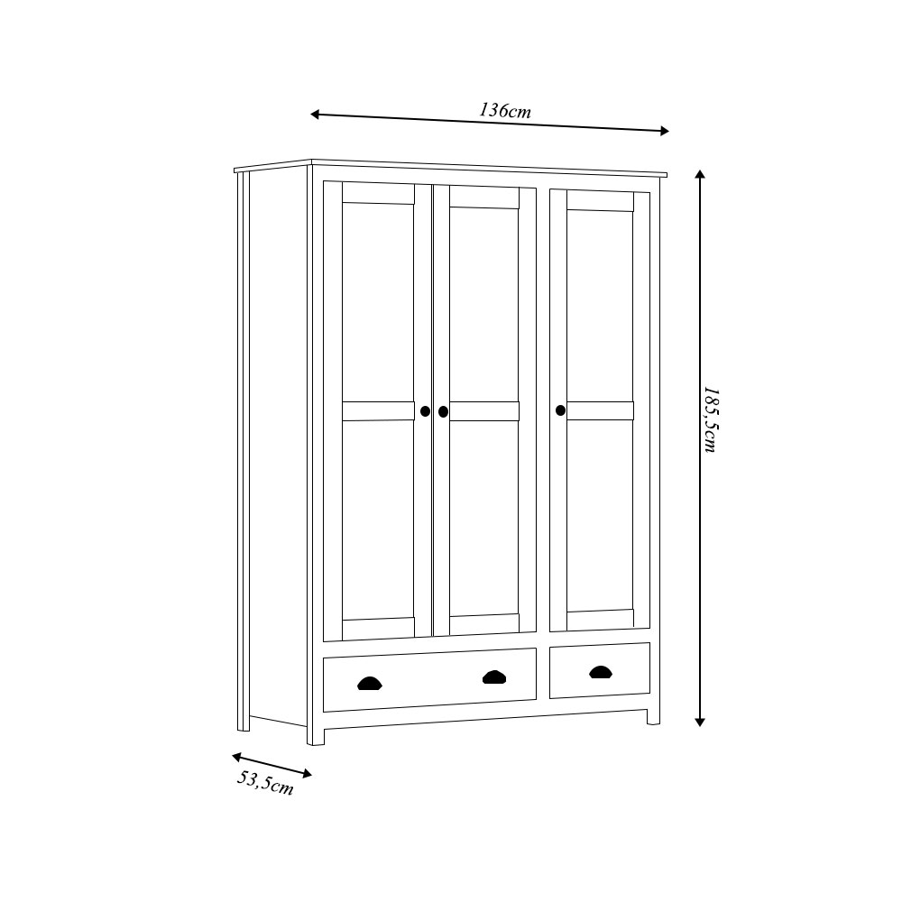 Guarda Roupa Madeira Maciça 3 Portas Osiris 2 Gavetas Branco/Freijó - G74 - Gran Belo