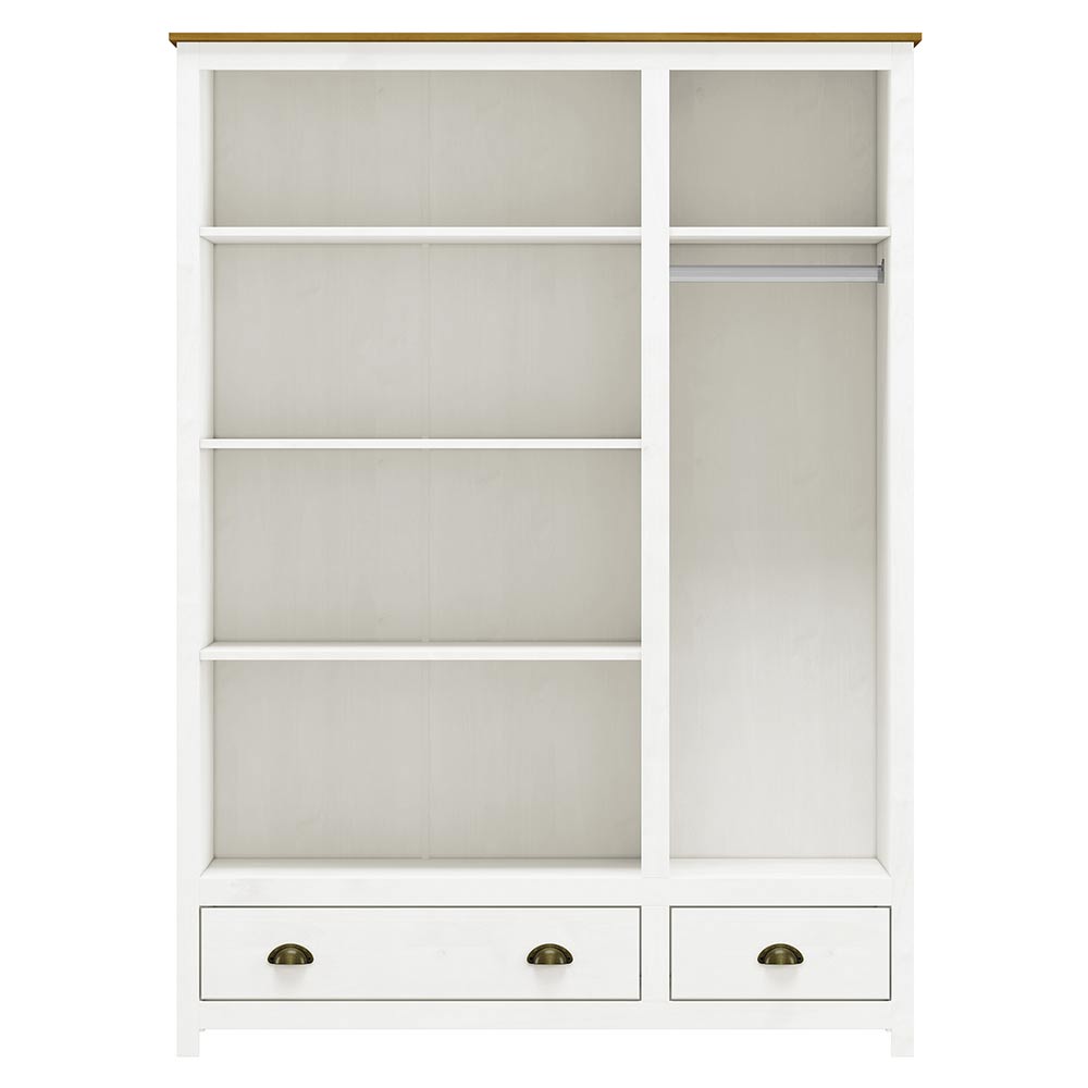 Guarda Roupa Madeira Maciça 3 Portas Osiris 2 Gavetas Branco/Freijó - G74 - Gran Belo