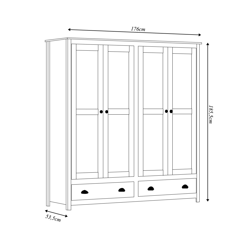 Guarda Roupa Madeira Maciça 4 Portas Osiris 2 Gavetas Branco/Freijó - G74 - Gran Belo