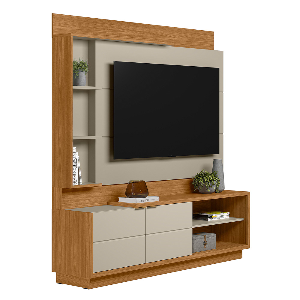Home Decorativo Alemanha MDP/MDF TV Até 50 Polegadas Prateleiras Nature/Off White G77 - Gran Belo