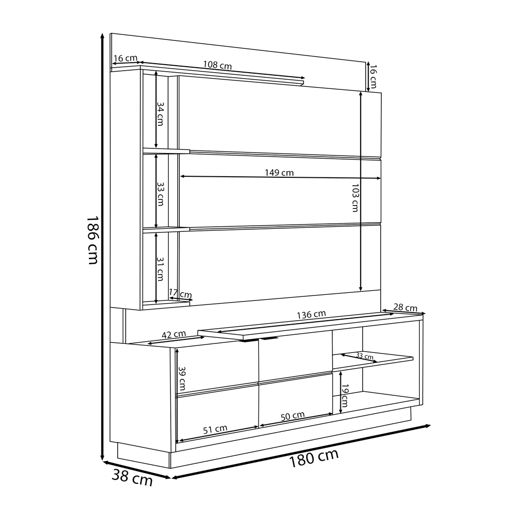 Home Decorativo Alemanha MDP/MDF TV Até 50 Polegadas Prateleiras Nature/Off White G77 - Gran Belo