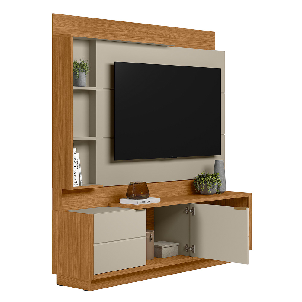 Home Decorativo Alemanha MDP/MDF TV Até 50 Polegadas Prateleiras Nature/Off White G77 - Gran Belo