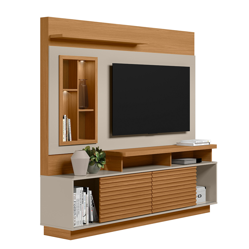 Home Decorativo Evan MDP/MDF Ripado com Nicho TV até 60 Polegadas Nature/Off White G77 - Gran Belo