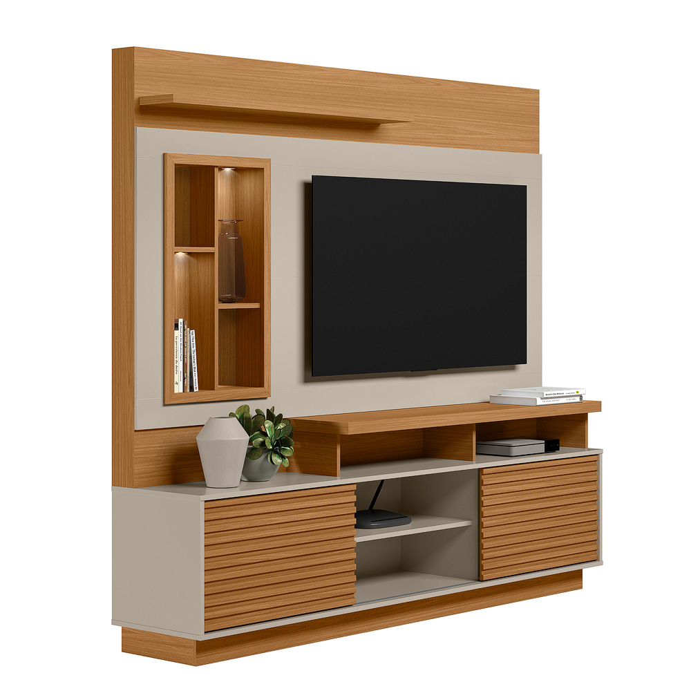 Home Decorativo Evan MDP/MDF Ripado com Nicho TV até 60 Polegadas Nature/Off White G77 - Gran Belo