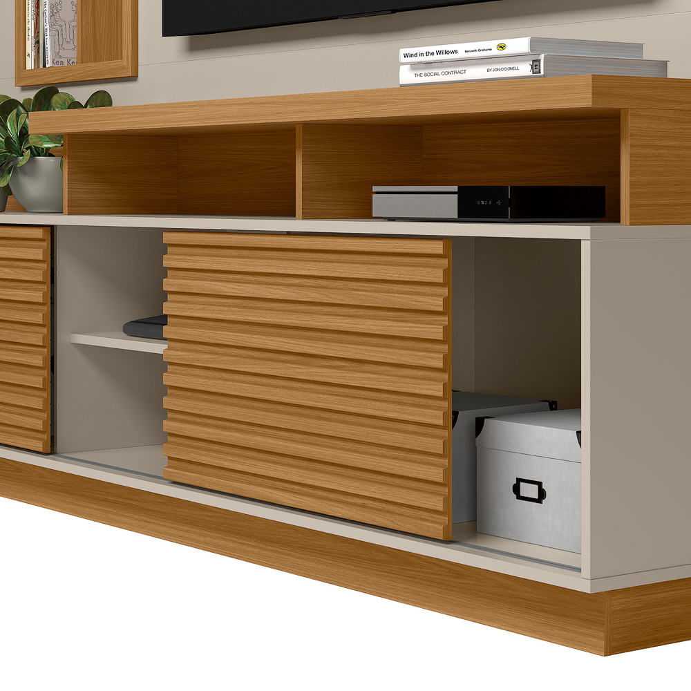 Home Decorativo Evan MDP/MDF Ripado com Nicho TV até 60 Polegadas Nature/Off White G77 - Gran Belo