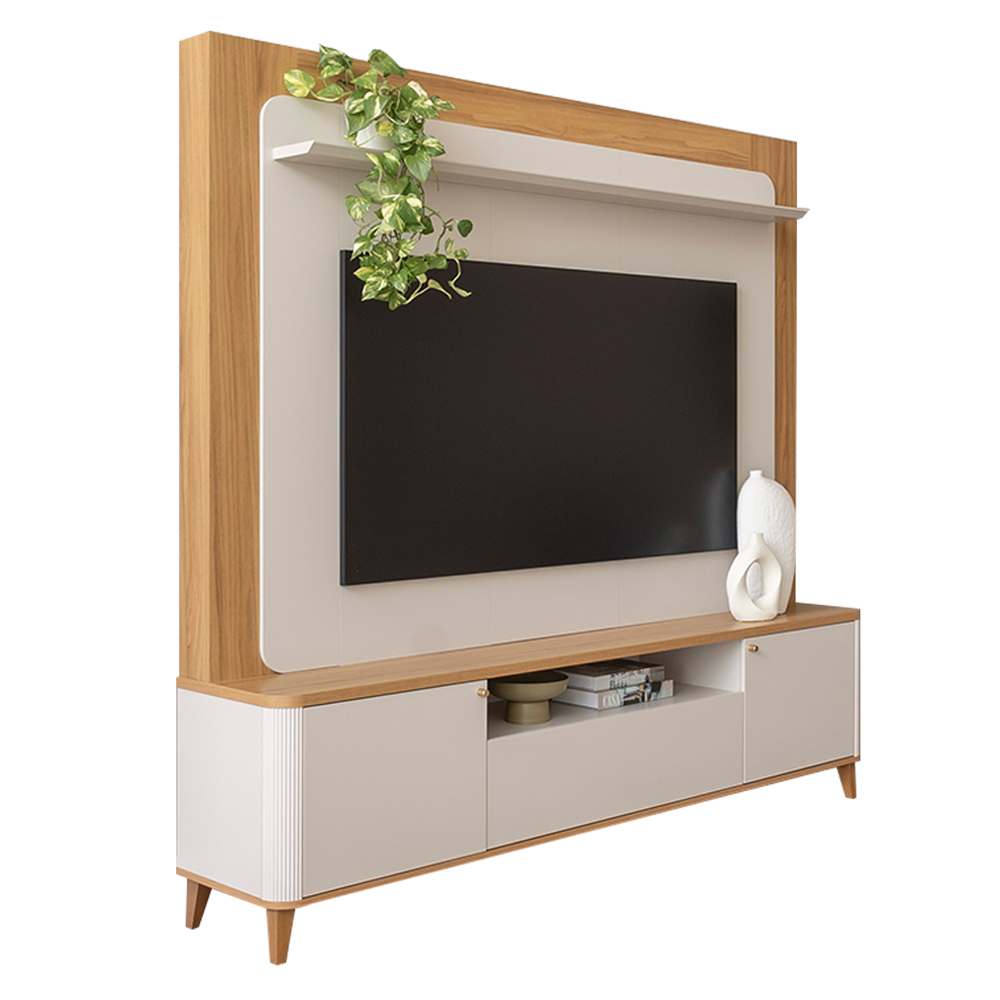 Home Decorativo Max MDP/MDF com Portas TV Até 70 Polegadas Tauari/Off White G77 - Gran Belo