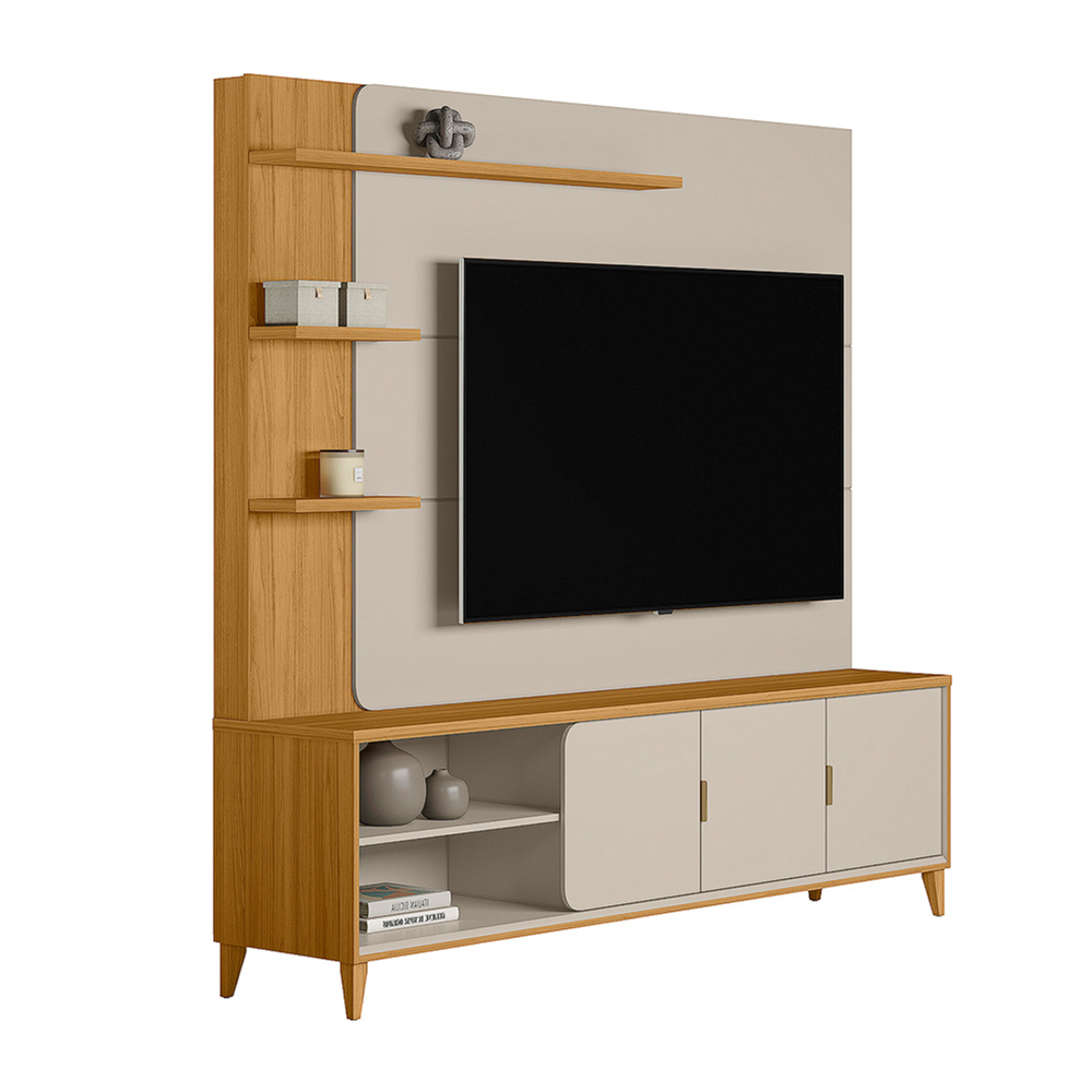 Home Decorativo Nala MDP/MDF TV até 70 Polegadas Pés de Madeira Tauari/Off White G77 - Gran Belo