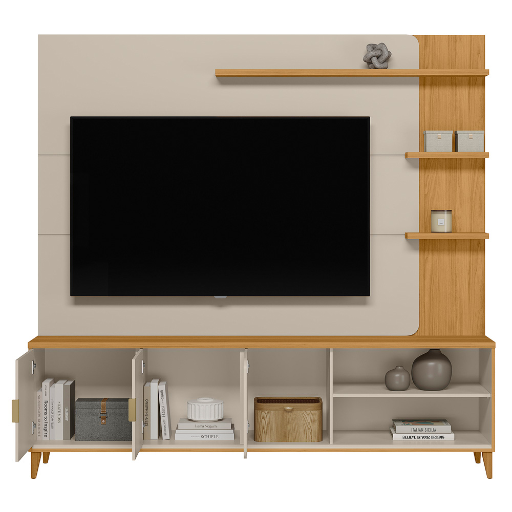 Home Decorativo Nala MDP/MDF TV até 70 Polegadas Pés de Madeira Tauari/Off White G77 - Gran Belo