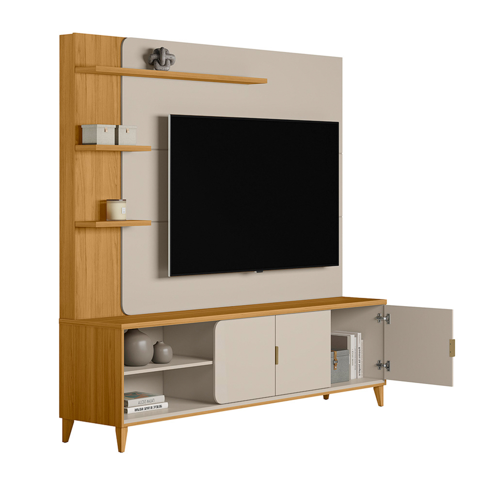 Home Decorativo Nala MDP/MDF TV até 70 Polegadas Pés de Madeira Tauari/Off White G77 - Gran Belo