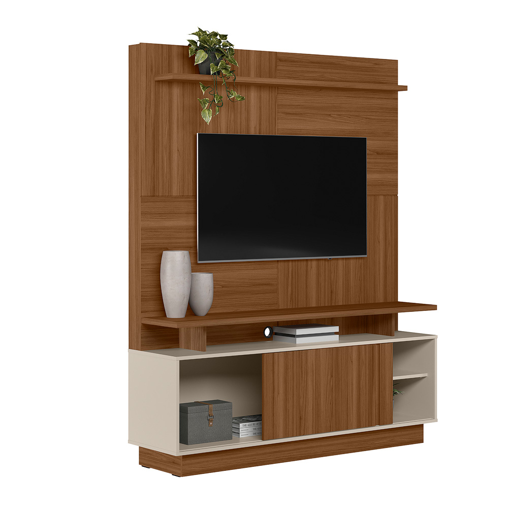Home Decorativo Vicente MDF/MDP TV até 60 Polegadas Porta de Correr Jatobá/Off White G77 - Gran Belo
