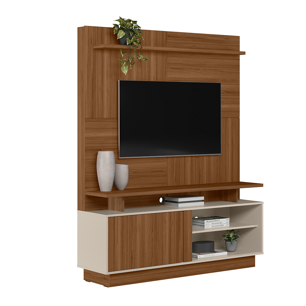 Home Decorativo Vicente MDF/MDP TV até 60 Polegadas Porta de Correr Jatobá/Off White G77 - Gran Belo