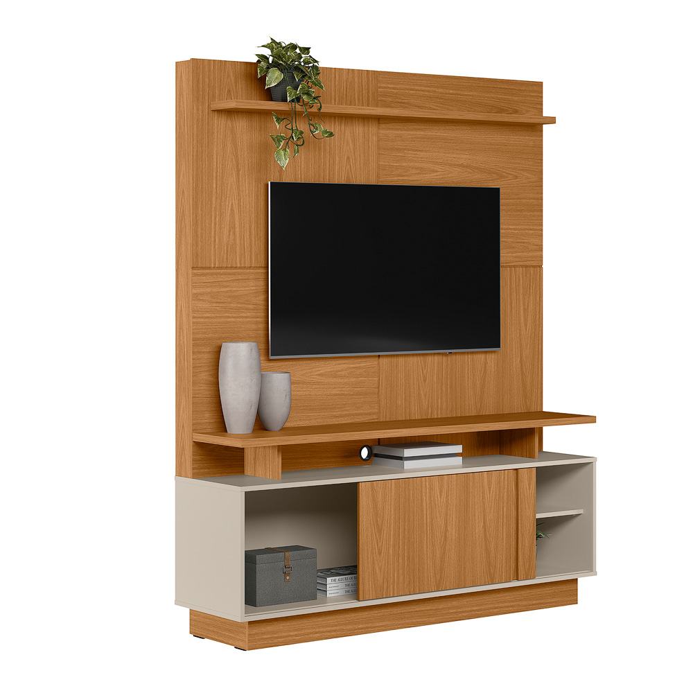 Home Decorativo Vicente MDF/MDP TV até 60 Polegadas Porta de Correr Nature/Off White G77 - Gran Belo