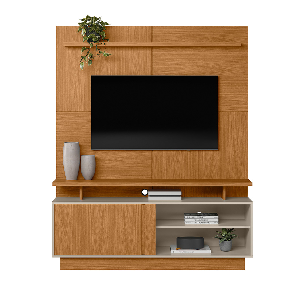 Home Decorativo Vicente MDF/MDP TV até 60 Polegadas Porta de Correr Nature/Off White G77 - Gran Belo