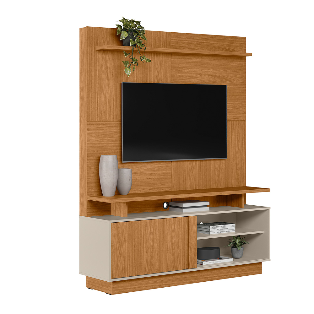 Home Decorativo Vicente MDF/MDP TV até 60 Polegadas Porta de Correr Nature/Off White G77 - Gran Belo
