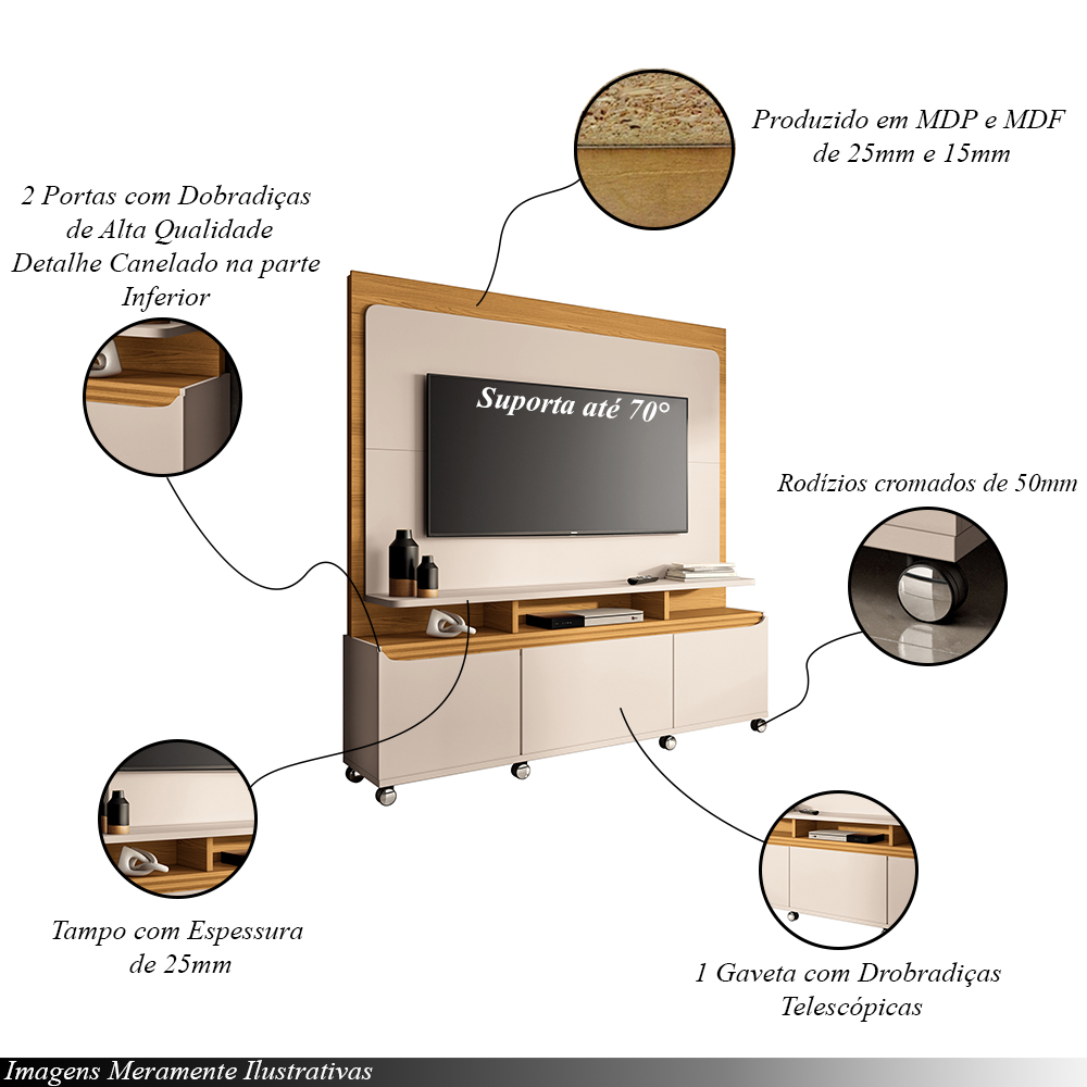Home Estante Quantum 2 Portas em MDP/MDF para TV até 70 Polegadas Off White/Cinamomo G26 - Hb Móveis