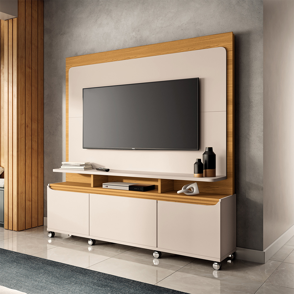 Home Estante Quantum em MDP/MDF para TV até 70 Polegadas Off White/Cinamomo G26 - Hb Móveis